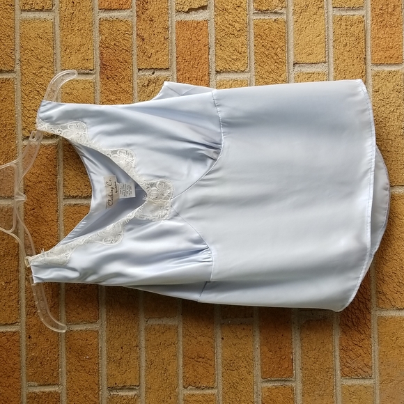 Clothing Co. Tops - 100% Silk Baby Blue Lace-Trim Tank